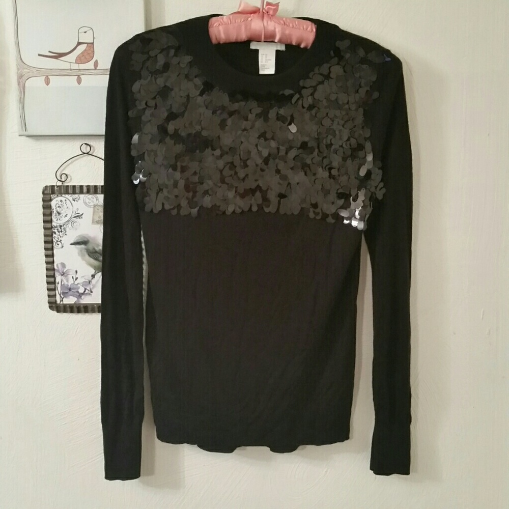 H & M Black Sequin top, Size XS